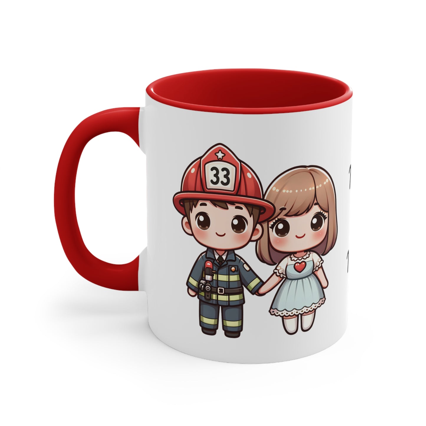 Firefighter Couple Collection 2 Personalized Cute - Custom Accent Coffee Mug, 11oz