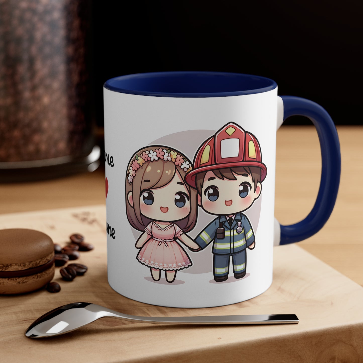 Firefighter Couple Collection 1 Personalized Cute - Custom Accent Coffee Mug, 11oz