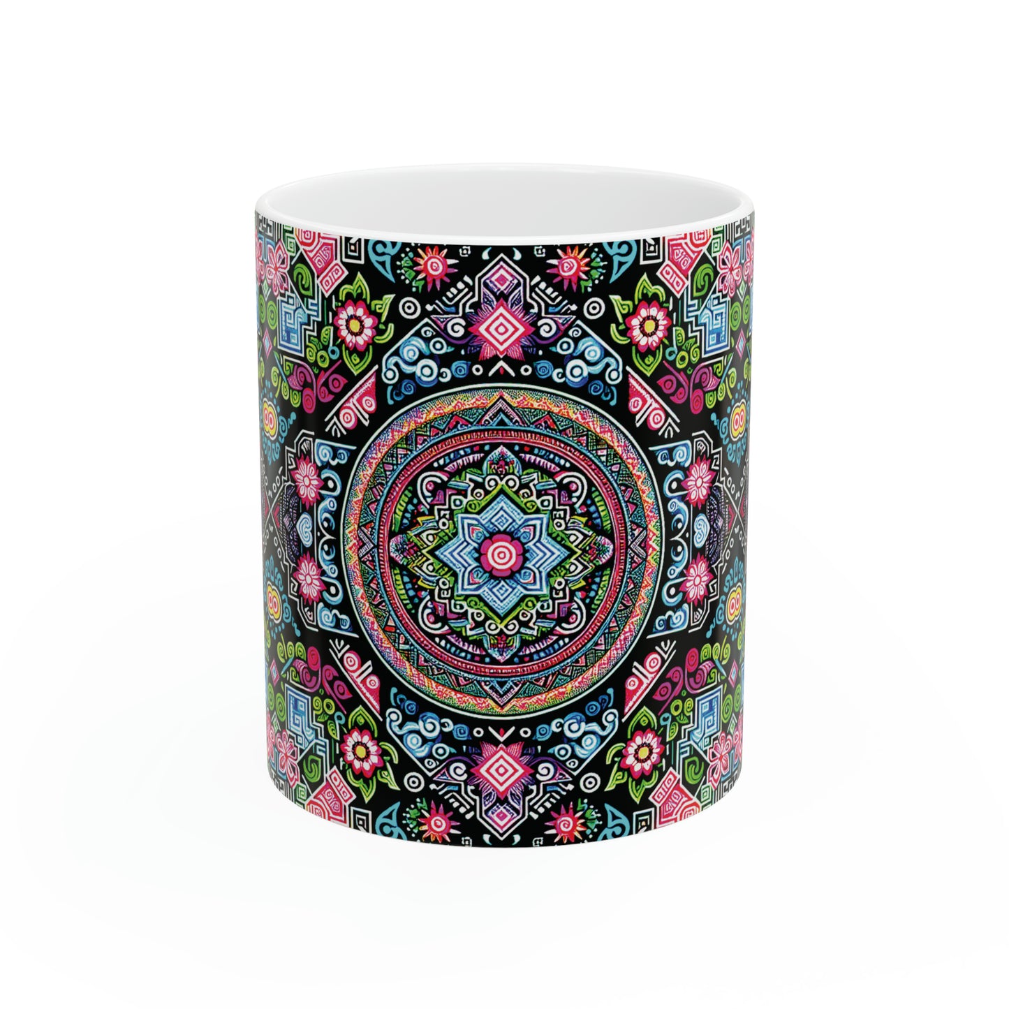 Hmong-Inspired Geometric Ceramic Coffee Mug 3